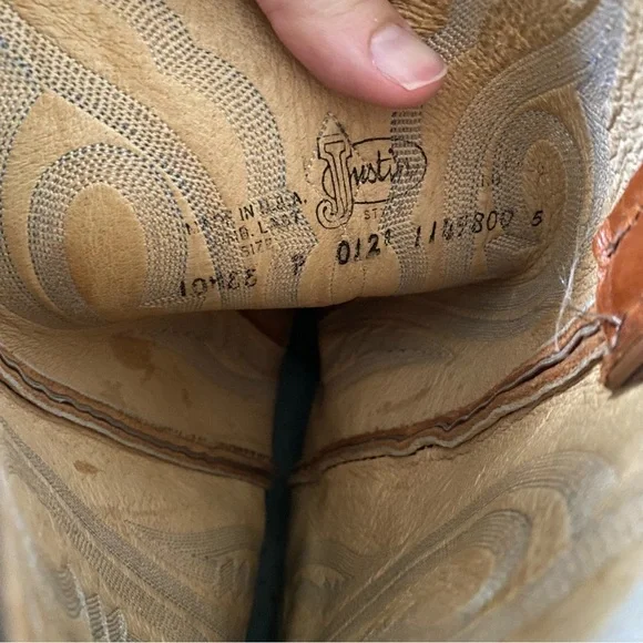 Justin Boots Tan Leather Cowboy Boots Western Size 10 M Tall Shaft - Picture 4 of 7